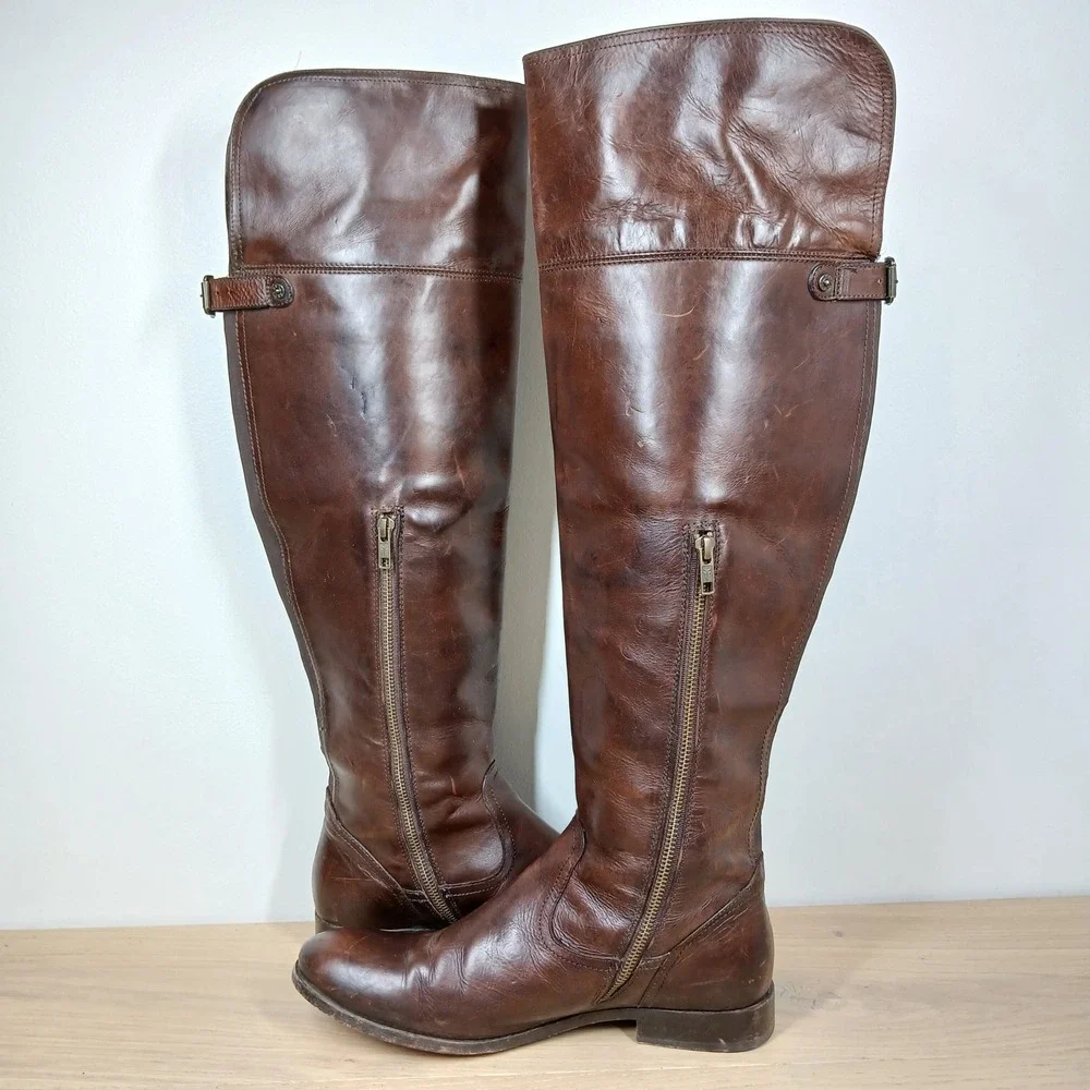 Frye Tall Boots Women 11R Brown Leather Knee High Riding Winter Streetwear Boots